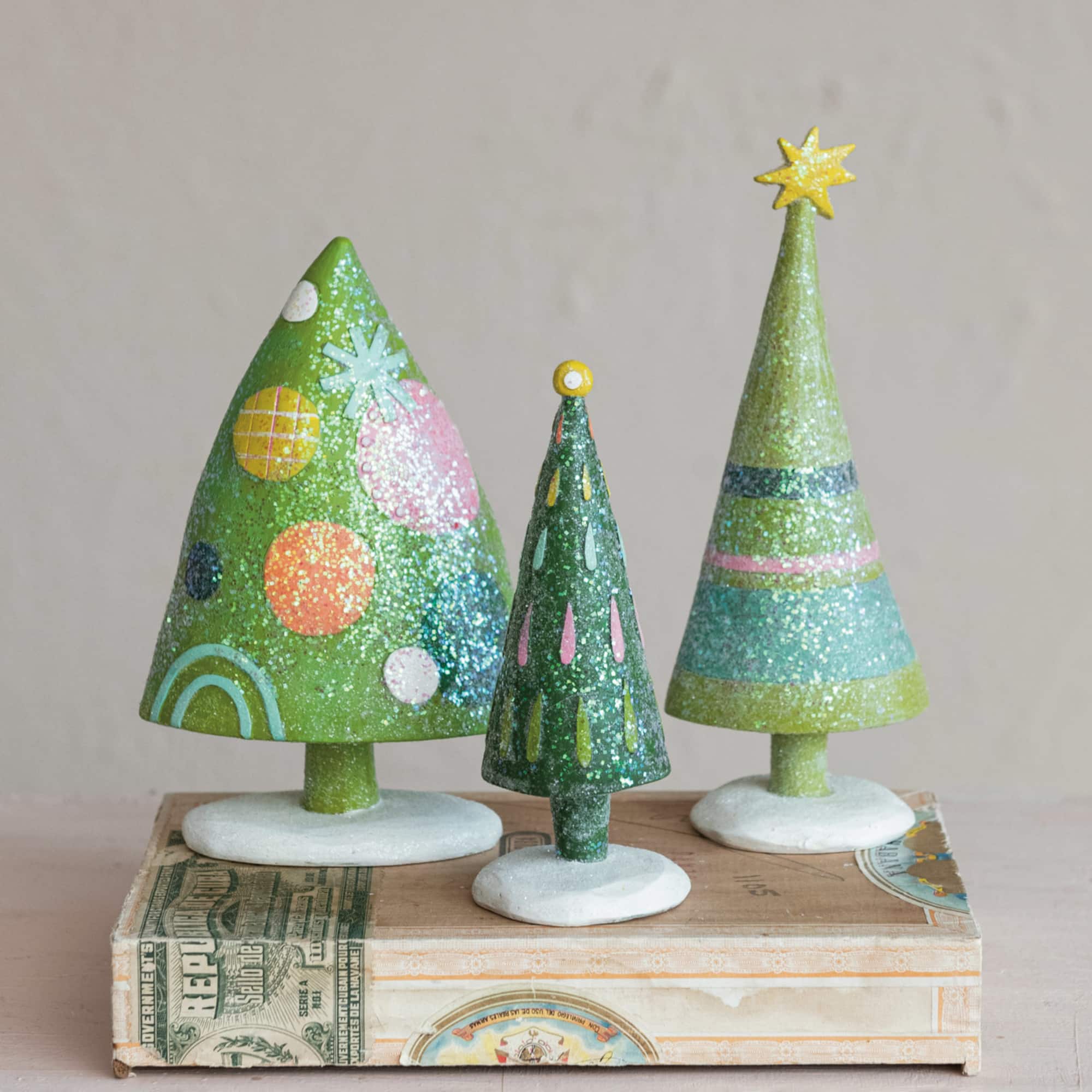 Hello Honey® 7.5" Christmas Tree with Stripes, Star & Glitter